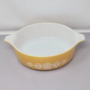 Vintage Pyrex Ovenware Butterfly Gold Flowers Oval Casserole Dish 471-B